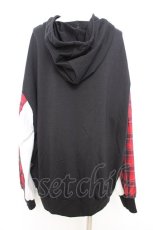 画像2: NieR Clothing / 袖切り替えデザインRED CHECK ZIP PARKER F 黒×赤 Y-26-09-13-025-PU-TO-SZ-ZY (2)