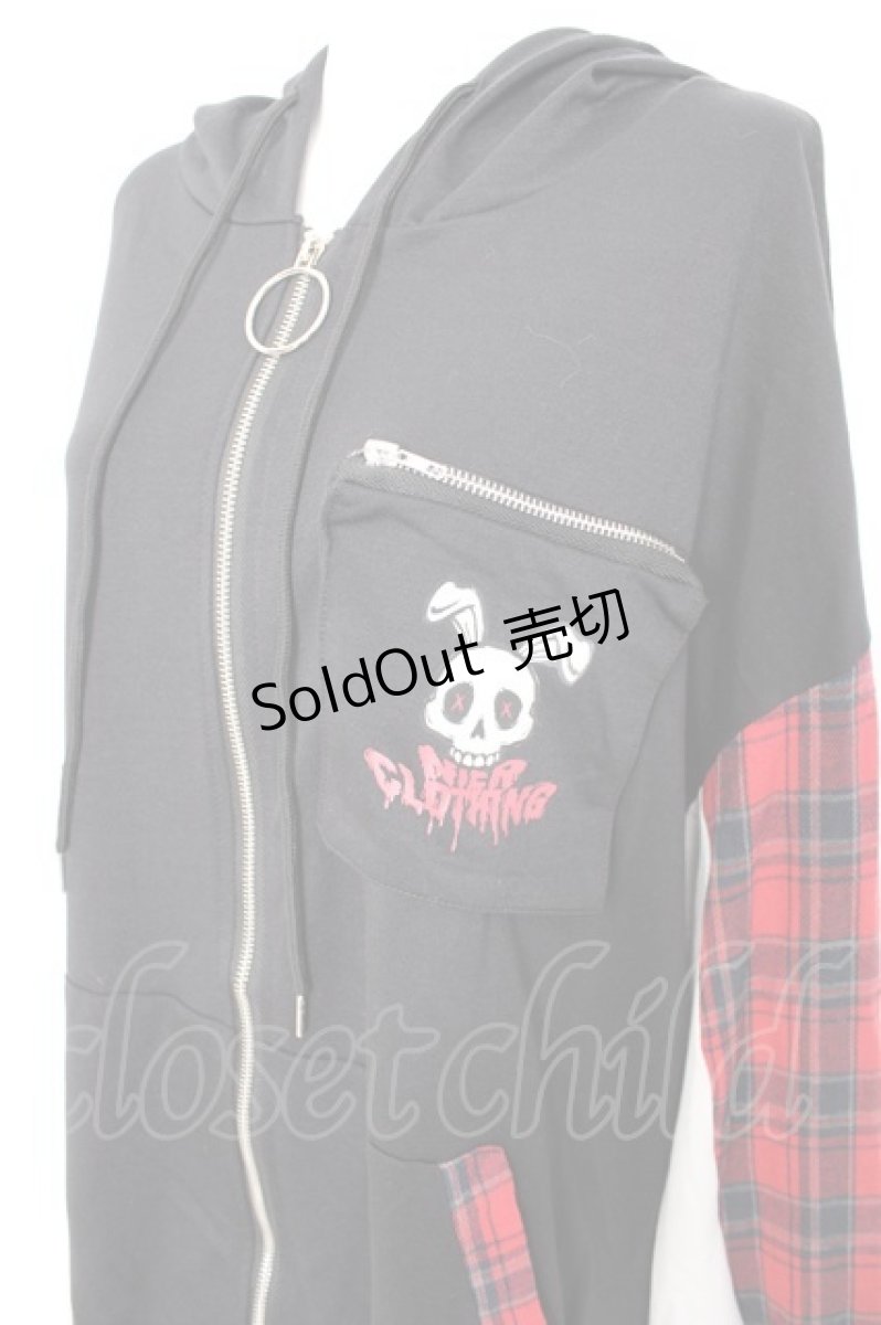画像3: NieR Clothing / 袖切り替えデザインRED CHECK ZIP PARKER F 黒×赤 Y-26-09-13-025-PU-TO-SZ-ZS (3)