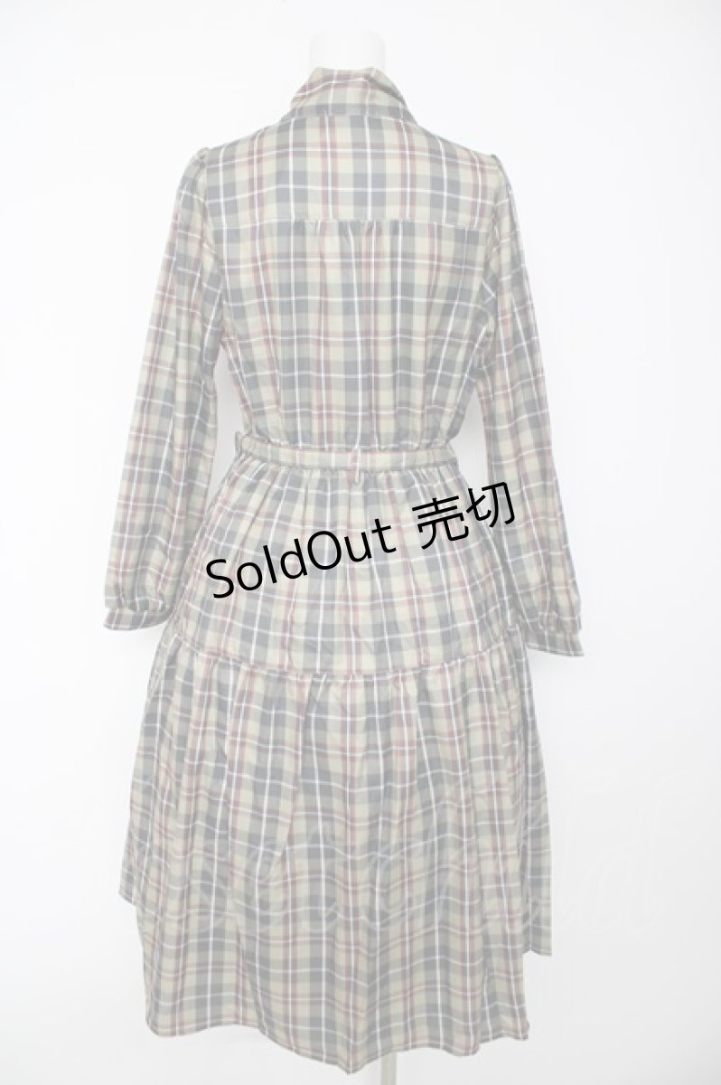画像2: axes femme / バラ刺繍ボウタイチェックワンピース M ベージュ Y-26-09-14-077-AX-OP-SZ-ZY (2)