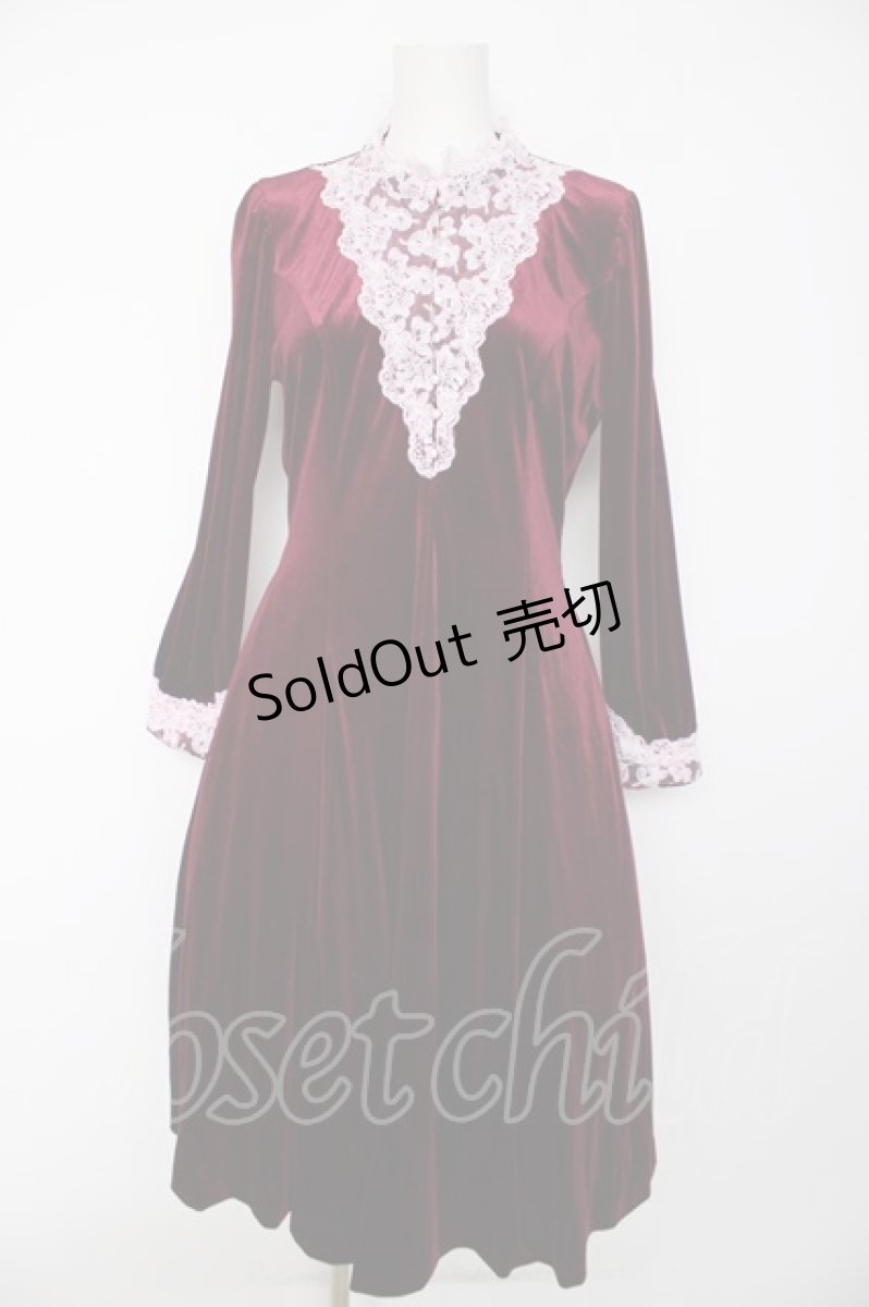 画像1: axes femme NOSTALGIE / ベロアレースワンピース M 赤 Y-26-09-14-082-AX-OP-SZ-ZY (1)