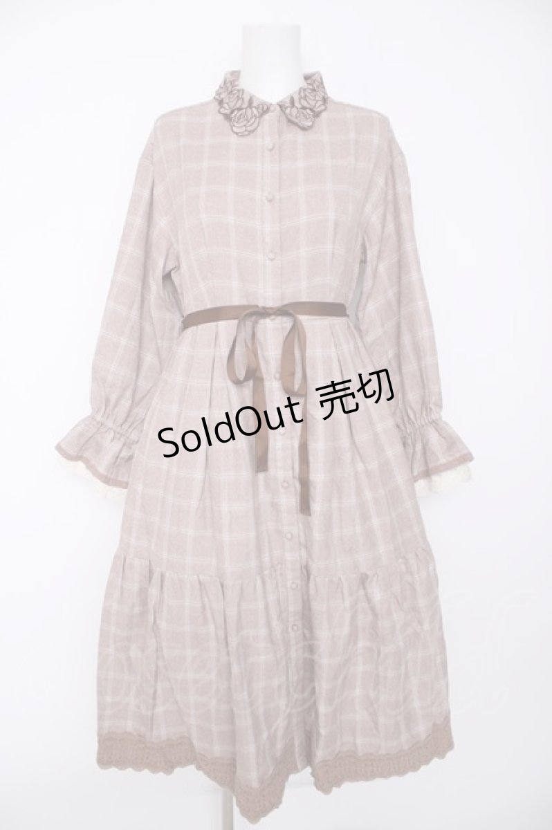 画像1: axes femme / カットワーク刺繍襟シャツワンピース M 茶 Y-26-09-14-085-AX-OP-SZ-ZY (1)