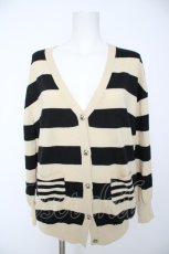 画像1: franche lippee black / くまパンダボタンボーダーカーディガン M 黒/ベージュ Y-26-09-14-106-LO-TO-SZ-ZY (1)