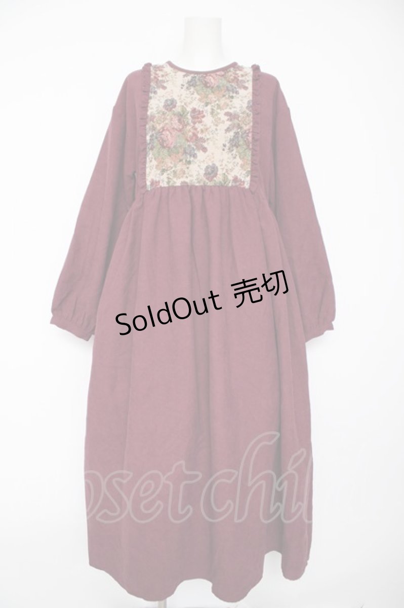 画像1: merry jenny / ゴブラン×コーデュロイワンピース  ワイン Y-26-09-14-111-LO-OP-SZ-ZY (1)