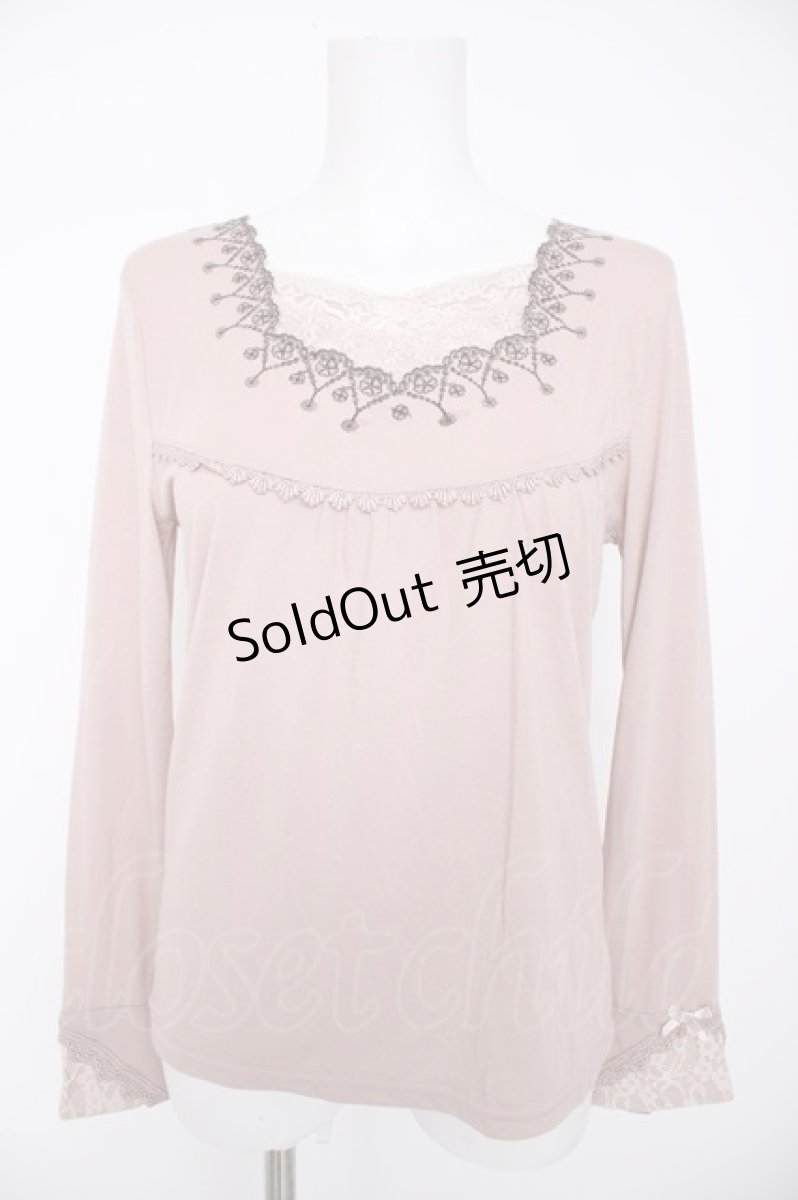 画像1: axes femme / スカラップ刺繍長袖プルオーバー M 淡ピンク Y-26-09-14-024-AX-TS-SZ-ZY (1)