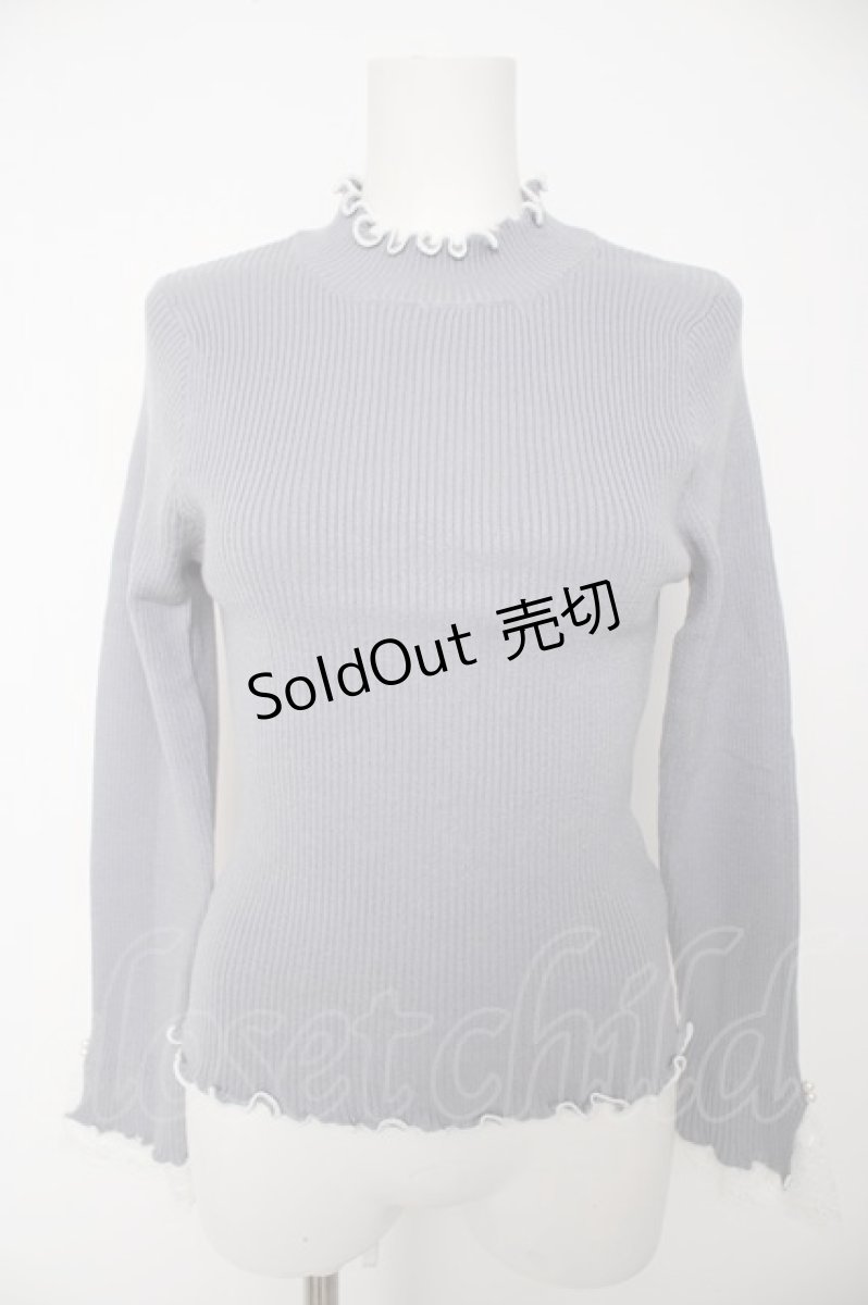 画像1: axes femme / 袖レースメローニットプルオーバー F サックス Y-26-09-14-040-AX-TO-SZ-ZI (1)