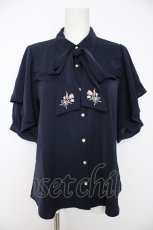 画像1: axes femme / ブーケリボン刺繍ブラウス M 紺 Y-26-09-16-048-AX-BL-SZ-ZY (1)