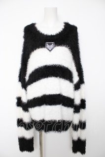 Amilige / ワッペン付き短丈シャギーニット F 白/黒 Y-26-09-16-082-PU