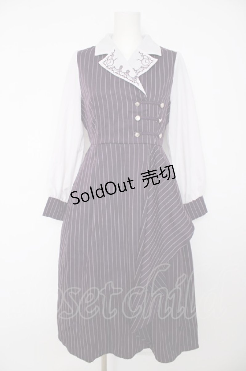 画像1: axes femme / 薔薇×時計刺繍ドッキングワンピース M パープル Y-26-09-16-095-AX-OP-SZ-ZY (1)