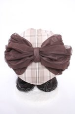 画像1: axes femme / パール付リボンチェックベレー 280×55mm ベージュ Y-26-09-17-015-AX-AC-SZ-ZY (1)