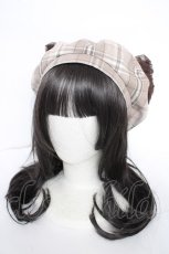 画像2: axes femme / パール付リボンチェックベレー 280×55mm ベージュ Y-26-09-17-015-AX-AC-SZ-ZY (2)