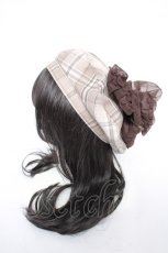 画像3: axes femme / パール付リボンチェックベレー 280×55mm ベージュ Y-26-09-17-015-AX-AC-SZ-ZY (3)