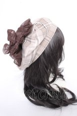 画像4: axes femme / パール付リボンチェックベレー 280×55mm ベージュ Y-26-09-17-015-AX-AC-SZ-ZY (4)