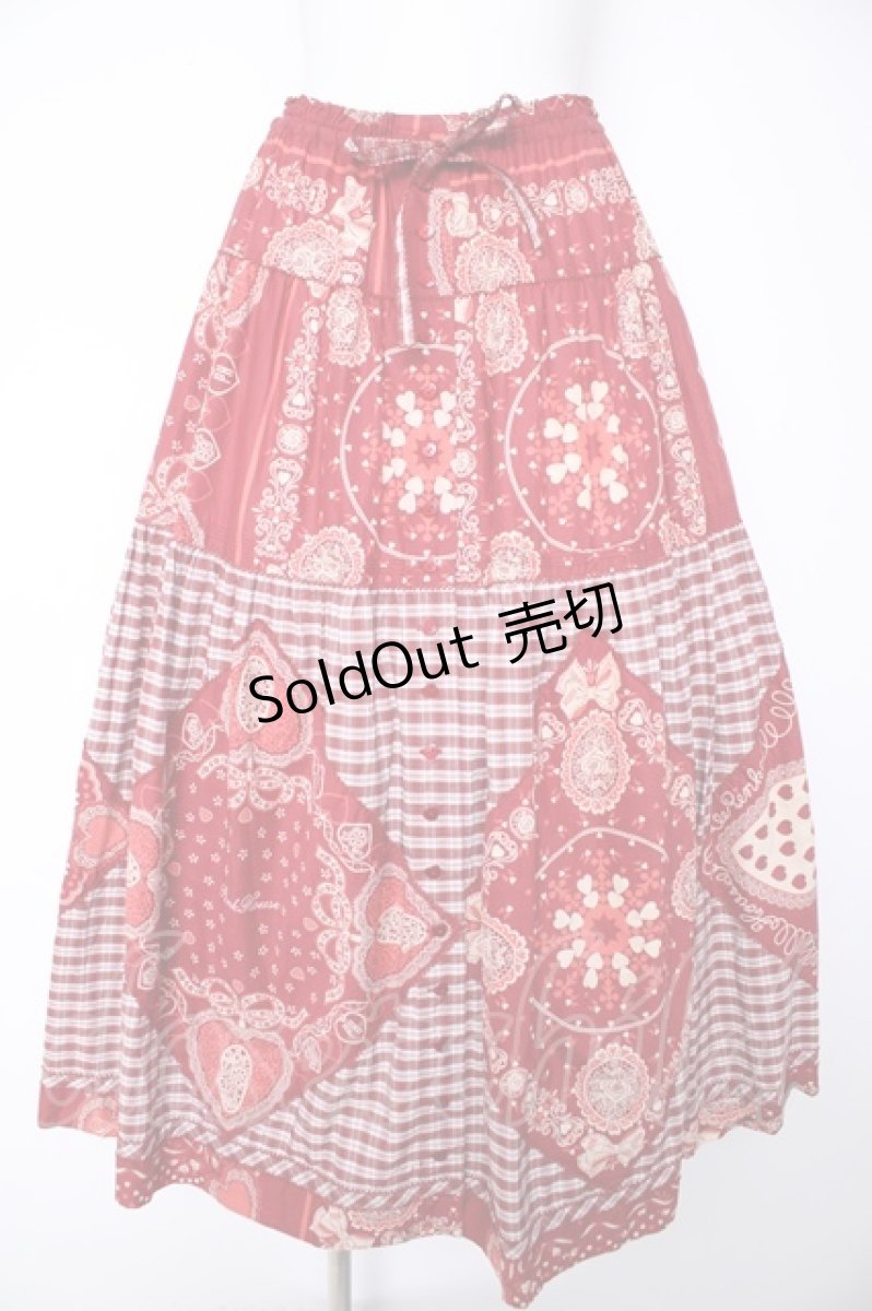 画像1: PINK HOUSE / バンダナプリントパッチワーク風スカート F 赤 Y-26-09-20-090-LO-SK-SZ-ZY (1)