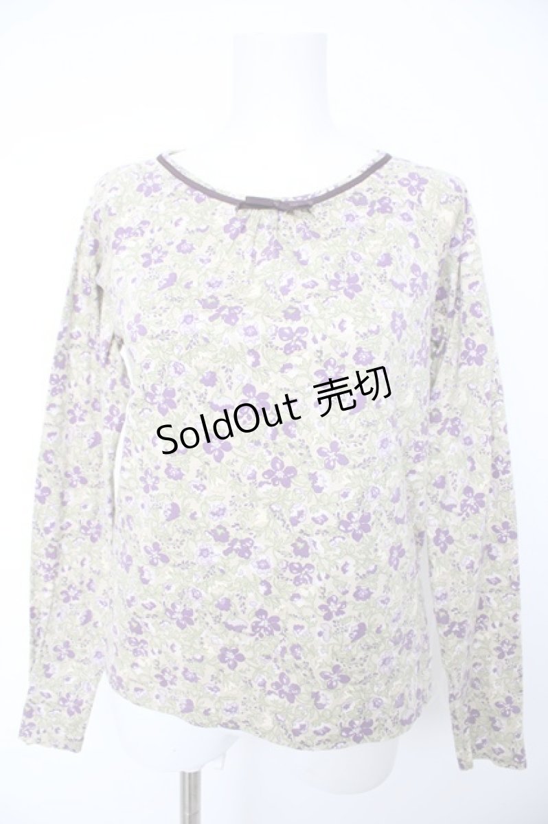 画像1: PINK HOUSE / 花柄ラグランスリーブTシャツ M ベージュ×パープル Y-26-09-20-042-LO-TS-SA-ZY (1)