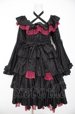Preview of Coquelicot Dress midi length Jacquard  ブラック×ワイン