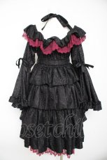 画像2: Vallee lys / Coquelicot Dress midi length Jacquard  ブラック×ワイン Y-26-09-24-067-GO-OP-SZ-ZY (2)