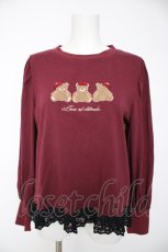 画像1: axes femme / くまボア刺繍レースTシャツ M ワイン Y-26-09-24-029-AX-TO-SZ-ZY (1)