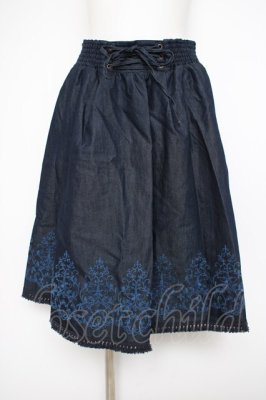 Preview of 裾刺繍デニムスカート M インディゴ