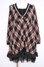 画像1: axes femme / アーガイルニットワンピース M 茶 Y-26-09-28-040-AX-OP-SZ-ZY (1)