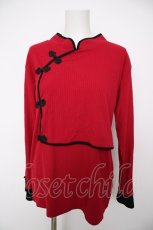 画像1: axes femme / チャイナボタンリブトップス  赤 Y-26-09-30-067-AX-TO-SZ-ZY (1)
