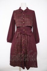 画像1: axes femme / チェック切替ワンピース F ワイン Y-26-09-30-106-AX-OP-SZ-ZY (1)