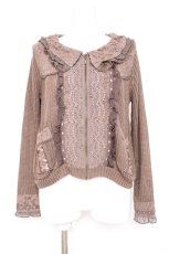 画像1: axes femme / レース配色ニットパーカー  茶 Y-26-10-04-068-AX-TO-SZ-ZY (1)