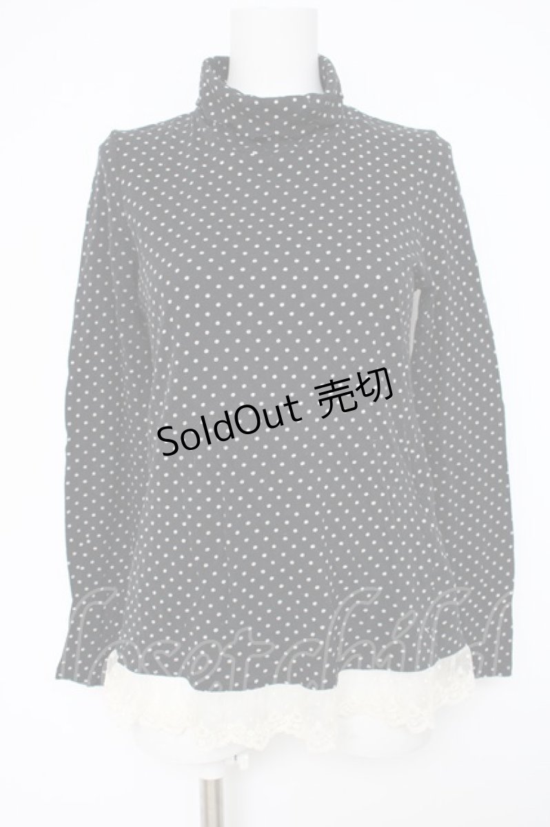 画像1: franche lippee black / 裾バラレースドット柄ハイネックカットソー M 黒 Y-26-10-04-084-LO-TO-SZ-ZY (1)