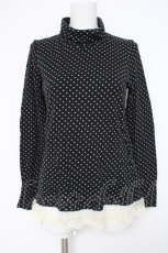 画像1: franche lippee black / 裾バラレースドット柄ハイネックカットソー M 黒 Y-26-10-04-084-LO-TO-SZ-ZY (1)