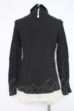画像2: franche lippee black / 裾バラレースドット柄ハイネックカットソー M 黒 Y-26-10-04-084-LO-TO-SZ-ZY (2)