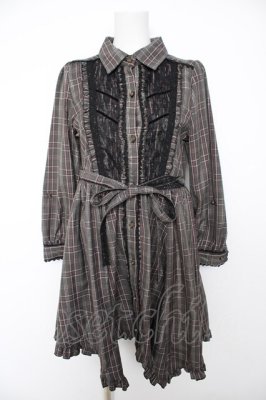 Preview of 綿チェック柄シャツチュニック  茶