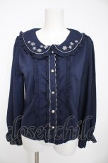 画像1: axes femme POETIQUE / 雪の結晶テレコ切替ブラウス  紺 Y-26-10-06-040-AX-TO-SZ-ZY (1)