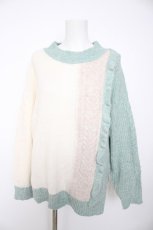 画像1: axes femme / トリコロール配色ニットプルオーバー F グリーン Y-26-10-06-043-AX-TO-SZ-ZY (1)