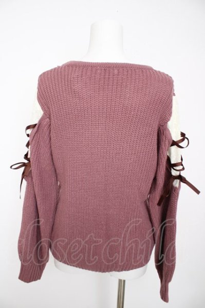 axes femme / 袖レースアップデザインニット M ピンク Y-26-10-06-051