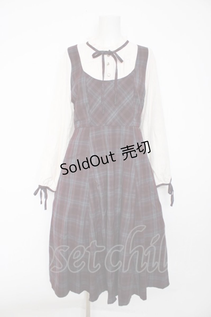 画像1: axes femme / チェック柄ドッキングワンピース F ワイン Y-26-10-06-069-AX-OP-SZ-ZY (1)