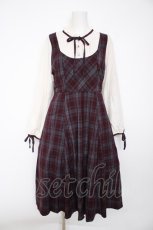 画像1: axes femme / チェック柄ドッキングワンピース F ワイン Y-26-10-06-069-AX-OP-SZ-ZY (1)
