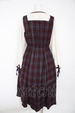 画像2: axes femme / チェック柄ドッキングワンピース F ワイン Y-26-10-06-069-AX-OP-SZ-ZY (2)