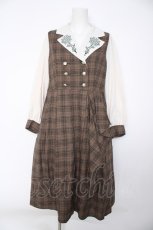 画像1: axes femme / 襟刺繍ドッキングワンピース  茶 Y-26-10-06-072-AX-OP-SZ-ZY (1)