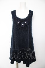 画像1: axes femme / フラワーモチーフニットノースリーブワンピース M 紺 Y-26-10-09-079-AX-OP-SZ-ZY (1)