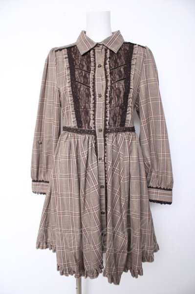 axes femme / 綿チェック柄シャツチュニック M チャ Y-26-10-09-098-AX
