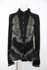 画像1: OZZ ANGELO / レース切替襟付きトップス  黒×グリーン Y-26-10-09-014-OO-TO-SZ-ZY (1)