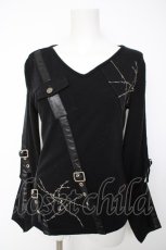 画像1: Ozz On / 有刺鉄線刺繍ベルトトップス  黒 Y-26-10-09-037-OO-TO-SZ-ZY (1)