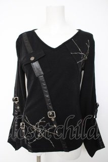 Ozz On / 有刺鉄線刺繍ベルトトップス 黒 Y-26-10-09-037-OO-TO-SZ-ZY