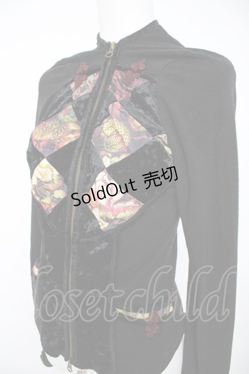 画像3: Ozz oneste / ベロア×和柄切替ZIPトップス  黒 Y-26-10-09-038-OO-TO-SZ-ZY (3)