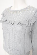 画像3: axes femme / パール付きフリルニット M サックス Y-26-10-10-039-AX-TO-SZ-ZY (3)