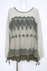 画像1: axes femme / 刺繍チュールワッフルチュニック M カーキ Y-26-10-10-046-AX-TO-SZ-ZY (1)