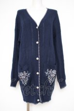 画像1: axes femme / 花刺繍ロングニットカーデ F 紺 Y-26-10-10-051-AX-TO-SZ-ZY (1)