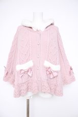 画像1: axes femme POETIQUE / ハート編柄裏ボアニットケープ M ピンク Y-26-10-10-061-AX-CO-SZ-ZY (1)