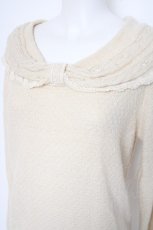 画像3: axes femme / パール配色リボンオフショルシャギーニット  生成り Y-26-10-10-027-AX-TO-SZ-ZY (3)
