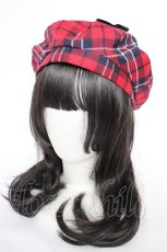 画像1: axes femme kawaii / タータンチェックベレー帽  赤 Y-26-10-12-005-AX-AC-SZ-ZY (1)