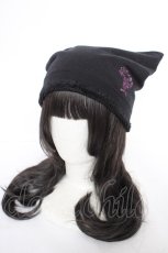 画像1: ALGONQUINS / 刺繍入りネコ耳帽子  黒 Y-26-10-12-006-AL-AC-SZ-ZY (1)